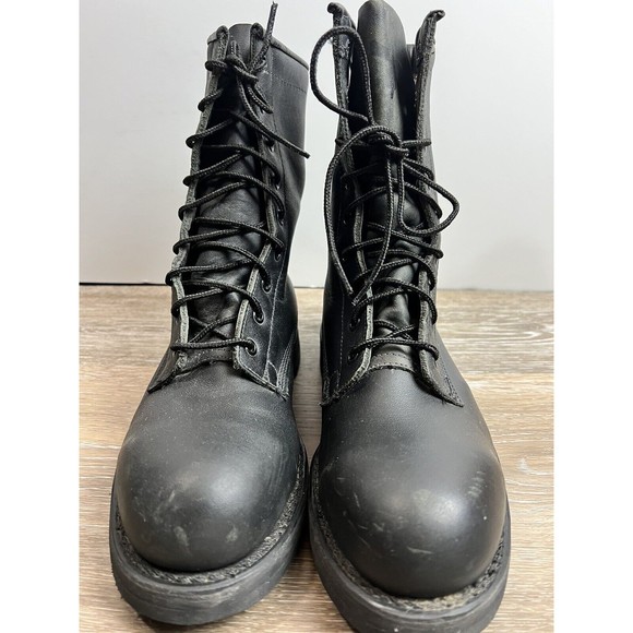 Addison Shoe Company Mens Combat Boots Round Toe Lace Up Leather Black Size 5 W - Picture 3 of 11